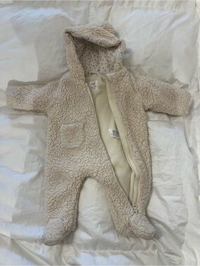 Zara Cream Sherpa Hooded Baby Footed One-Piece